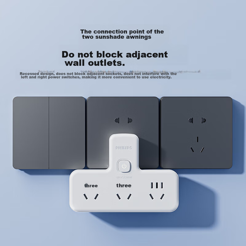 Philips Socket Converter, Wall Socket Extension Flexible Triangle-Shaped Power C...
