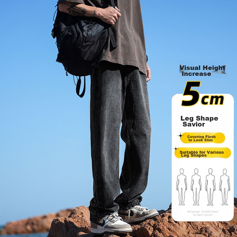 Dingfengbaoluo Stone Washed Vintage Jeans for Men, Loose-Fitting Breathable Stra...