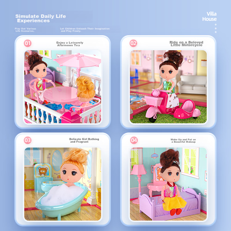 GUOU Girls' New Year Children's Gift, Doll Princess House Villa, Realistic Toy f...
