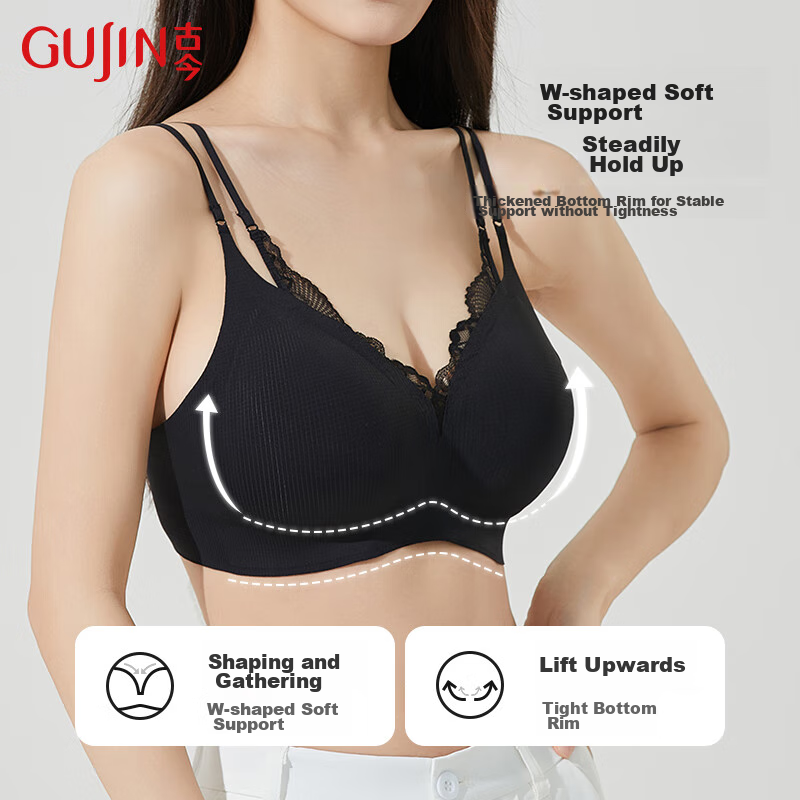 Gujin Women's Thin Breathable Lace Sexy Push-Up Wireless Anti-Sagging Anti-Spill...