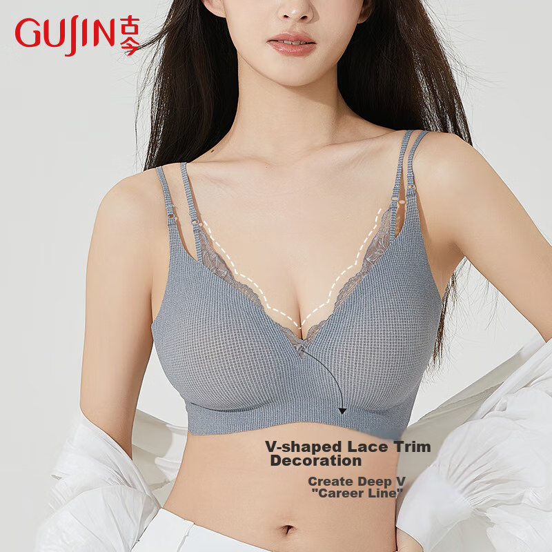 Gujin Women's Thin Breathable Lace Sexy Push-Up Wireless Anti-Sagging Anti-Spill...