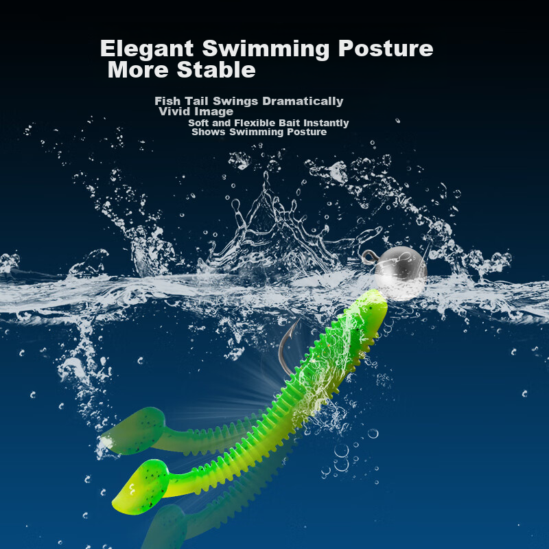 King Lure Lure Soft Bait T-Tail Lead Head Hook Artificial Bait Set Fishing Rig S...