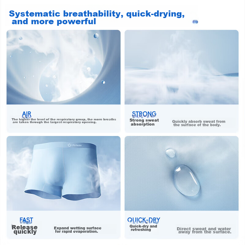 HLA [Zui Huxi-Air8S] Men's Underwear, Ice Silk 7A Antibacterial Deodorizing Quic...