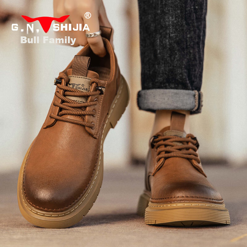 Bull Family Men's Business Casual Big Head Leather Shoes British Style Work Shoe...