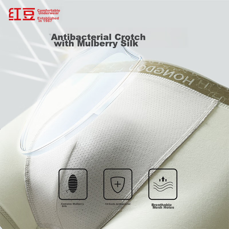 Hongdou Men's Cotton-Spandex Elastic Breathable 7A Antibacterial Mesh Crotch Box...