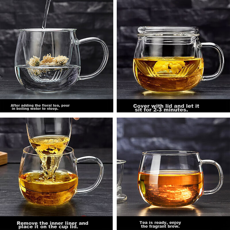 Fuguang Flower Tea Cup, Men's And Women's Tea Infuser Mug, Double-Layer Office G...