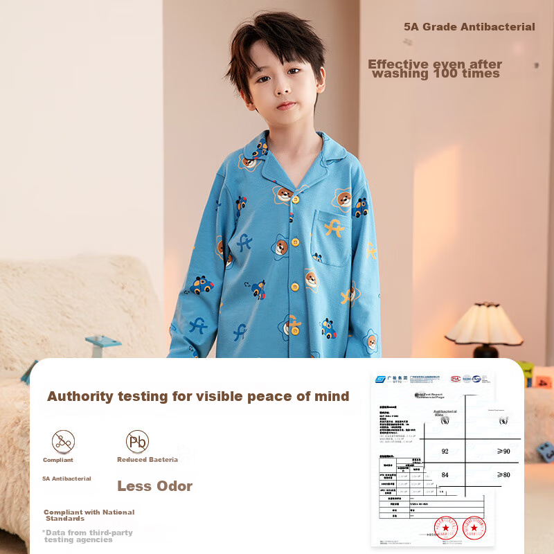 Fenteng Children's Pajamas for Boys, Antibacterial Pure Cotton, Autumn Cartoon L...