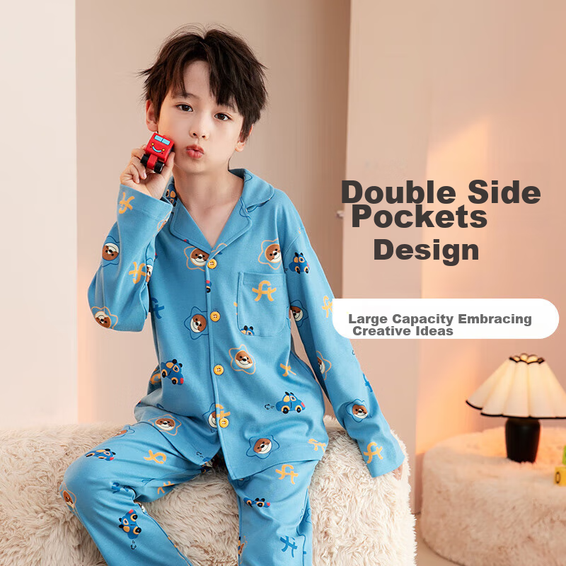 Fenteng Children's Pajamas for Boys, Antibacterial Pure Cotton, Autumn Cartoon L...