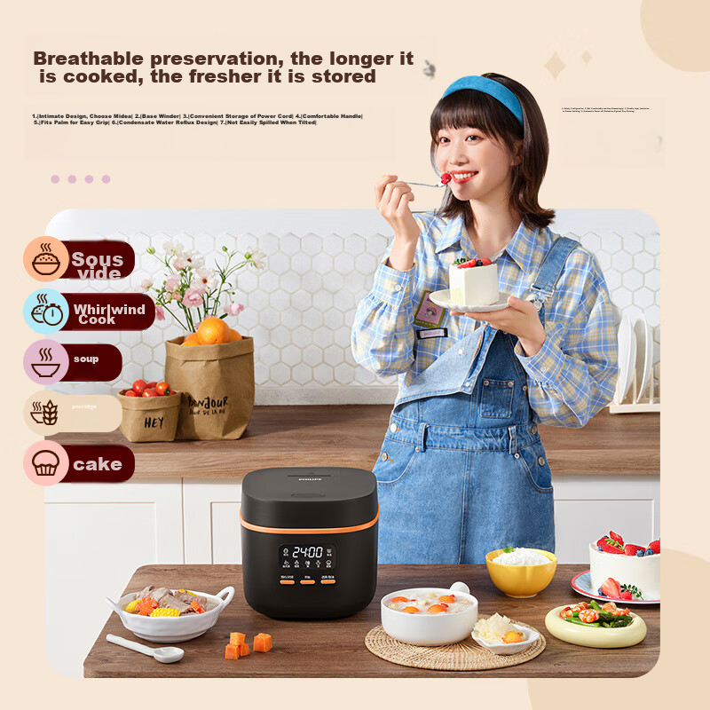 Philips [25-Minute Whirlwind Cooking] Multifunctional 1.8L Mini Rice Cooker, One...