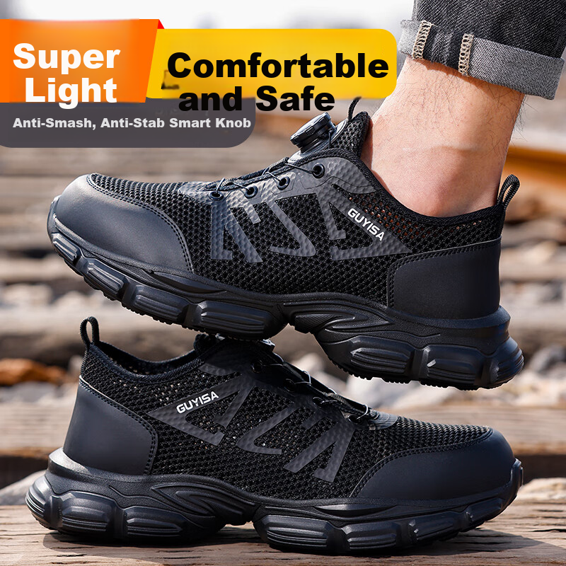 GUYISA Men's Summer Breathable Anti-Odor Steel Toe Cap Puncture-Resistant Safety...