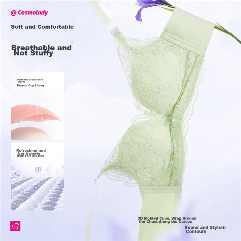 Dushiliren Women's Bra, Patented Side Push-Up, Gathered, Medium-Thick, Breathabl...