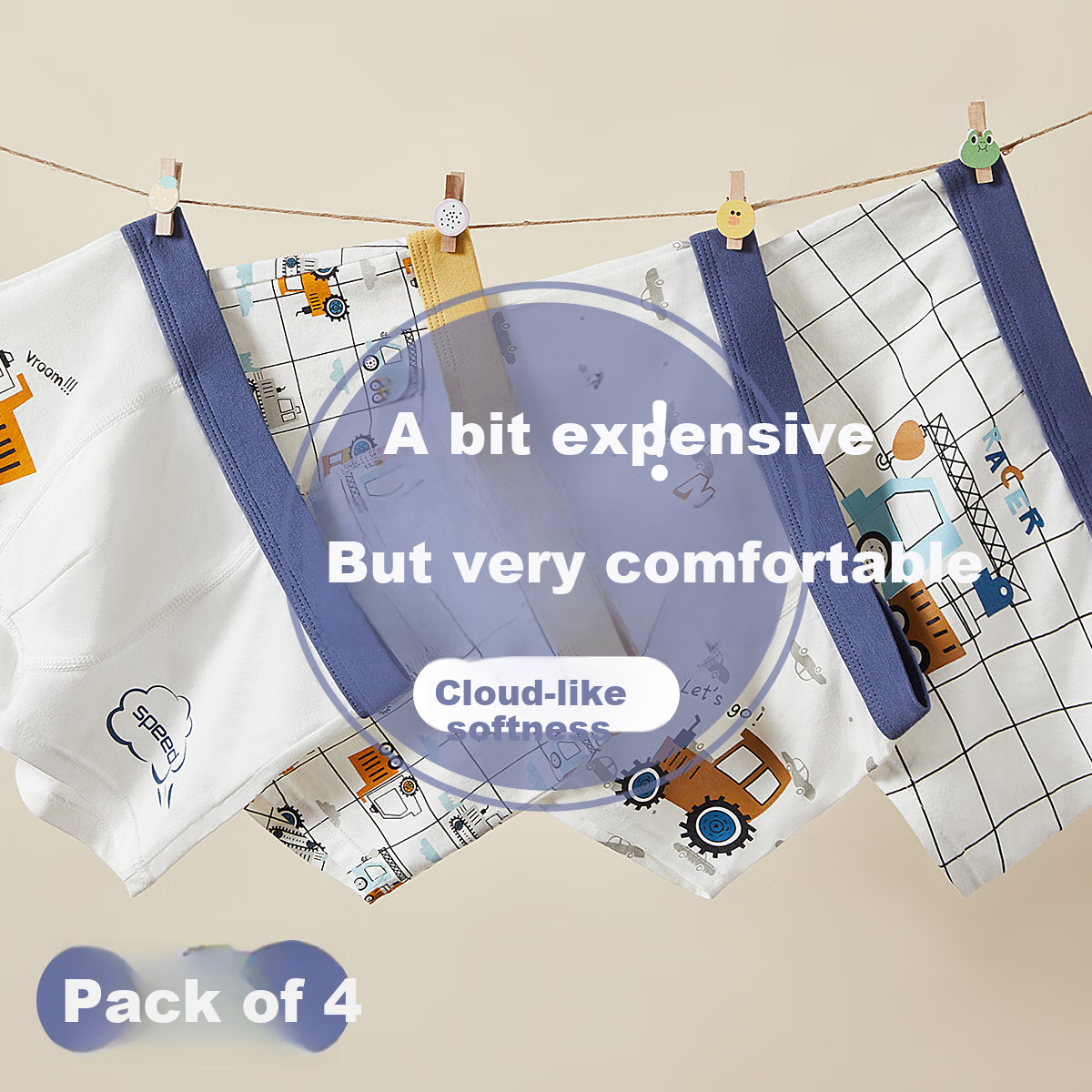 FENTENGCARE (FENTENGCARE)【Double-layer antibacterial crotch】4-pack boys' cotto...