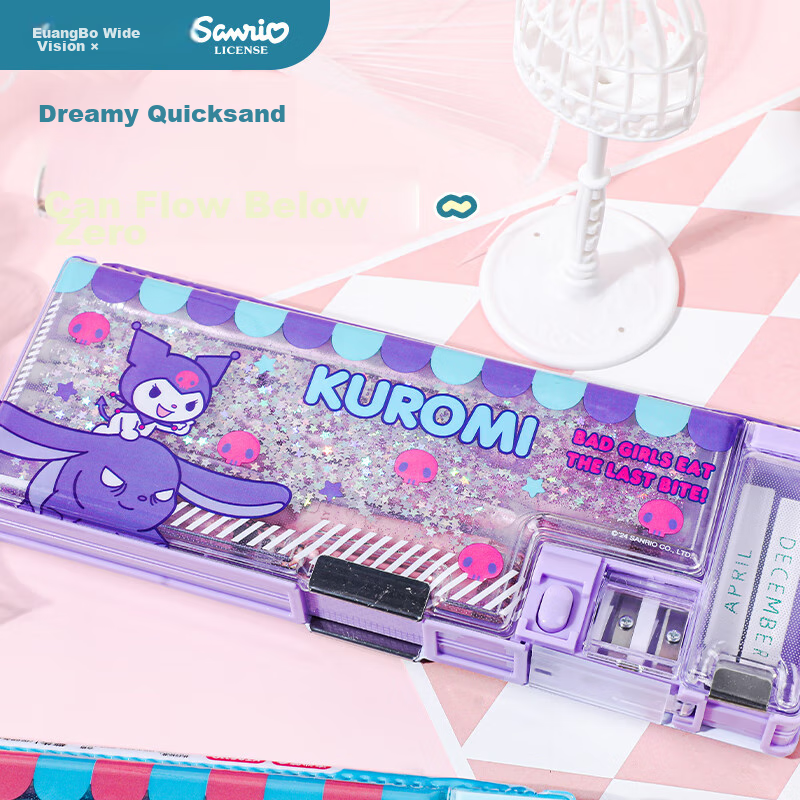 Guangbo & Sanrio Sand Art Pencil Case, Multi-Functional Plastic Pencil Box for E...