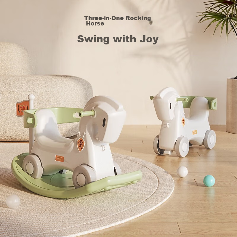 Habishu Children's Rocking Horse, Push Car, And Stroller Three-In Baby And Toddl...