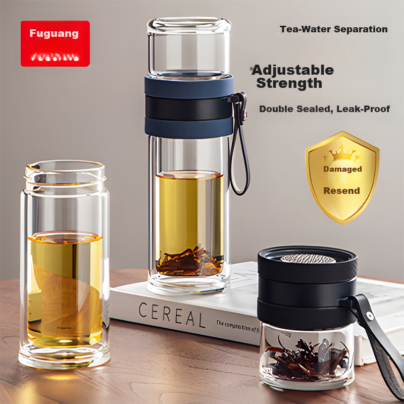 Fuguang Tea Infuser Glass Cup, Double-Layer Transparent Glass Water Cup, Tea-Wat...