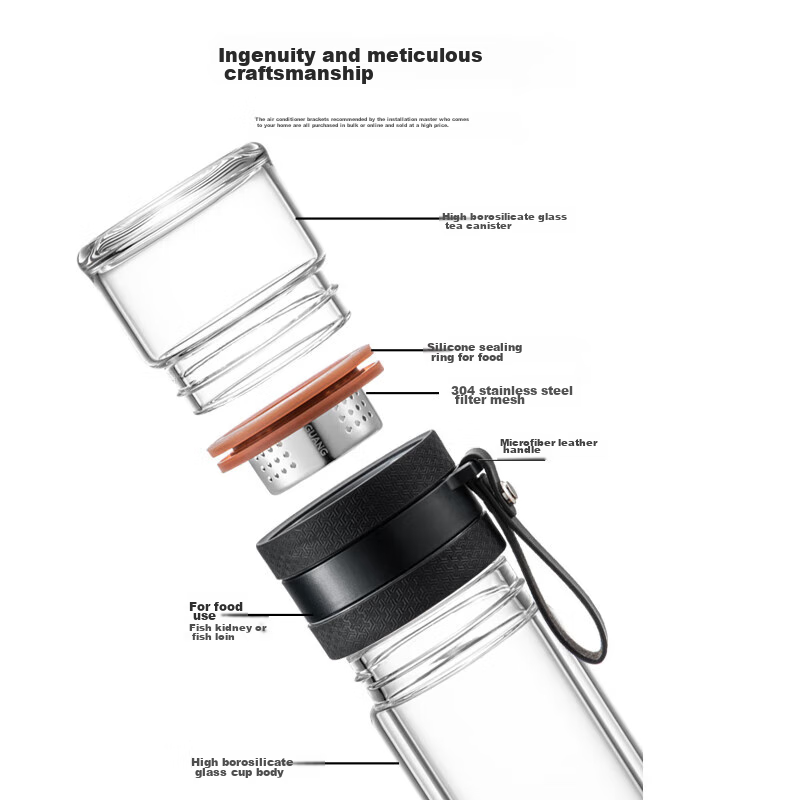 Fuguang Tea Infuser Glass Cup, Double-Layer Transparent Glass Water Cup, Tea-Wat...