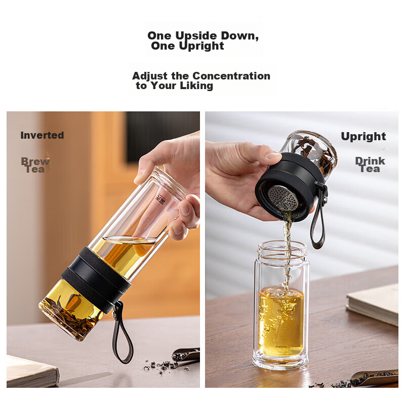 Fuguang Tea Infuser Glass Cup, Double-Layer Transparent Glass Water Cup, Tea-Wat...