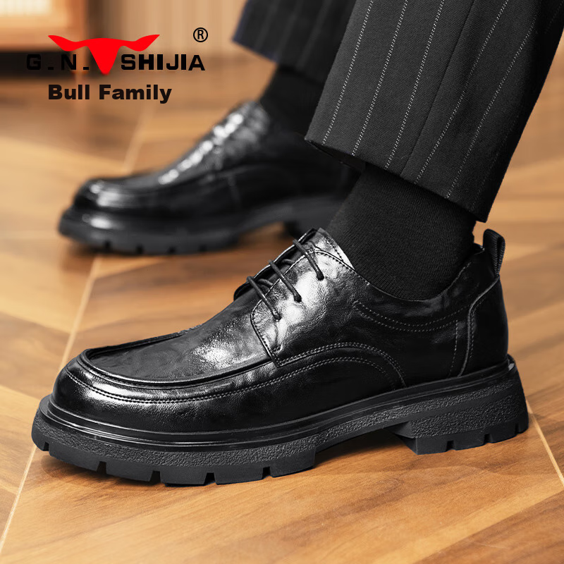 Bull Family Men's British Style Business Formal Leather Shoes Soft Bottom Derby...
