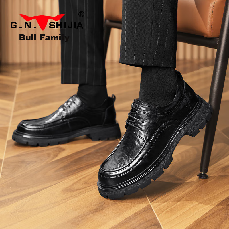 Bull Family Men's British Style Business Formal Leather Shoes Soft Bottom Derby...