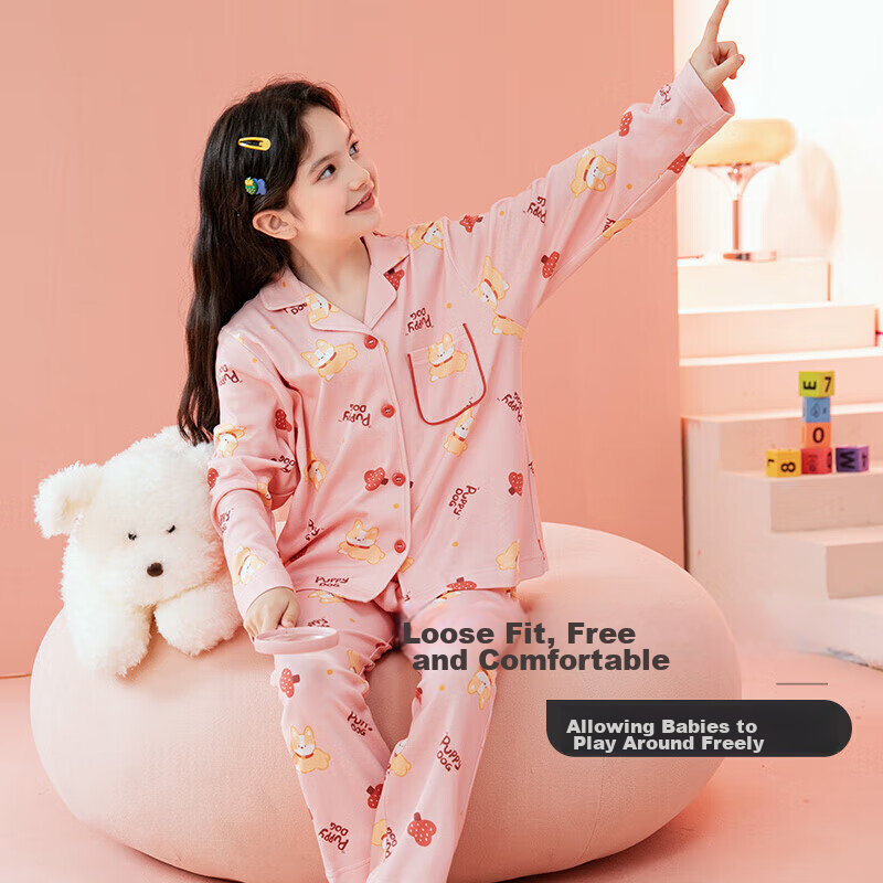 Fenteng Kids' Antibacterial Pure Cotton Cartoon Long Sleeve Big Kids' Home Wear...