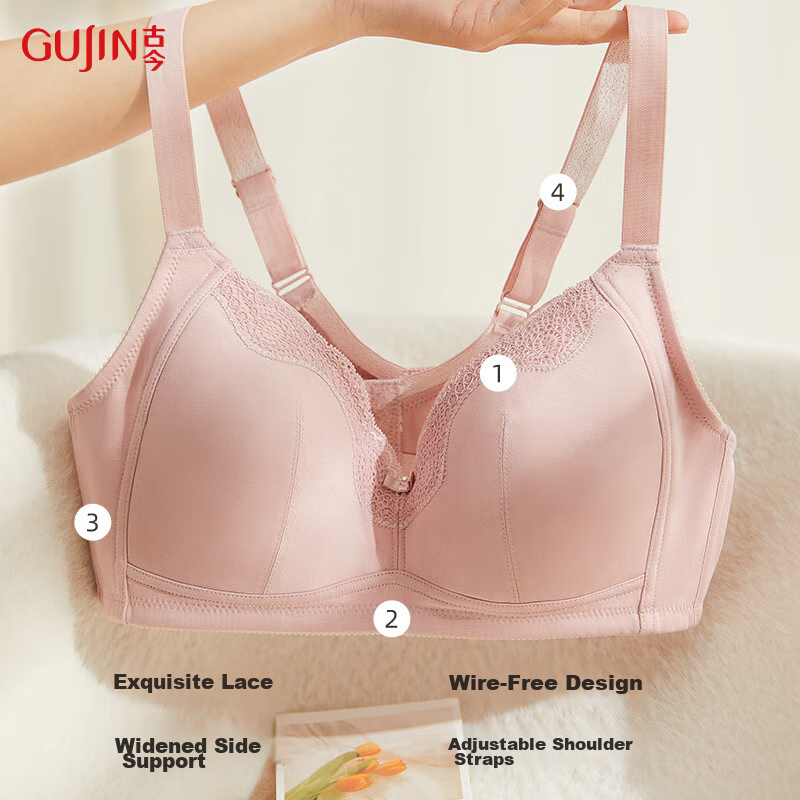 GUJIN Women's Bra, Thin, Wireless, Breathable, Comfortable, Sexy, Push-Up, Lift-...