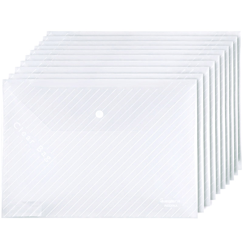 GuangBo 10-Pack A4 Button Closure Transparent Waterproof File Folders for Studen...