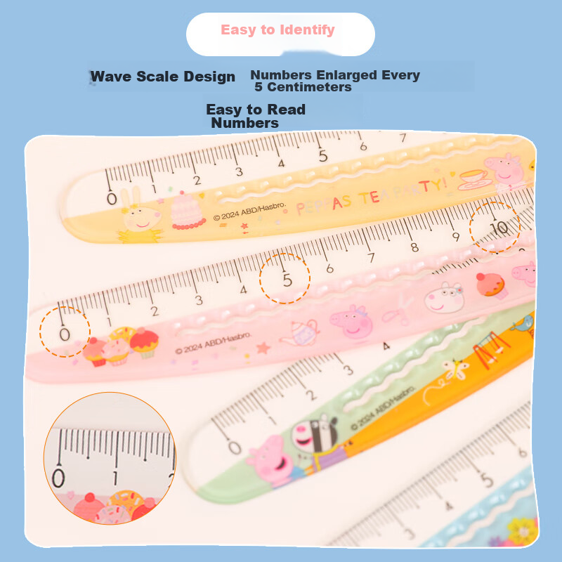 KOKUYO Peppa Pig Collaboration Series 15cm Wavy Ruler, Transparent Scale, Safe w...