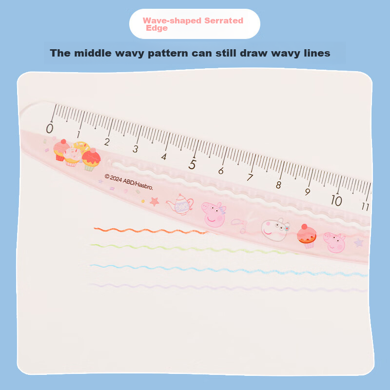 KOKUYO Peppa Pig Collaboration Series 15cm Wavy Ruler, Transparent Scale, Safe w...