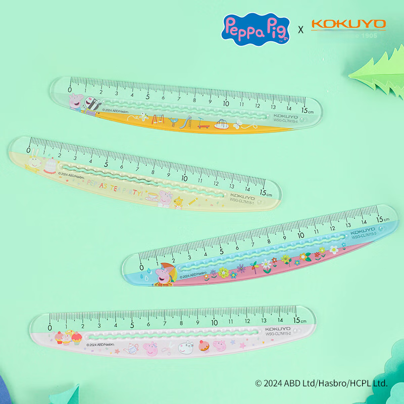 KOKUYO Peppa Pig Collaboration Series 15cm Wavy Ruler, Transparent Scale, Safe w...