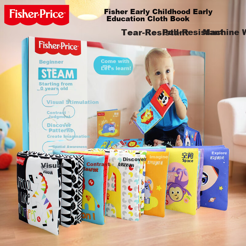 Fisher-Price Infant and Toddler Cloth Book Early Education Cloth Book Set Primar...