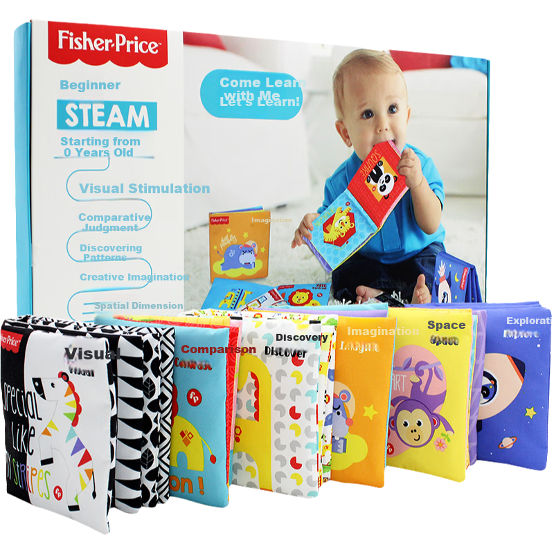 Fisher-Price Infant and Toddler Cloth Book Early Education Cloth Book Set Primar...