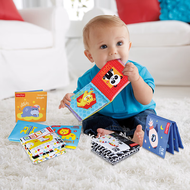 Fisher-Price Infant and Toddler Cloth Book Early Education Cloth Book Set Primar...