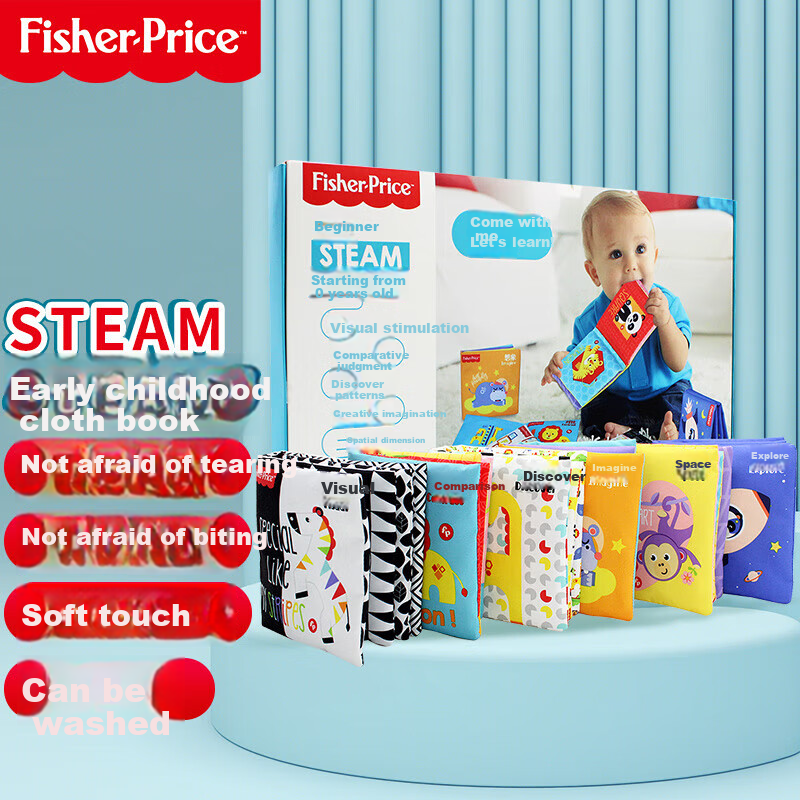 Fisher-Price Infant and Toddler Cloth Book Early Education Cloth Book Set Primar...