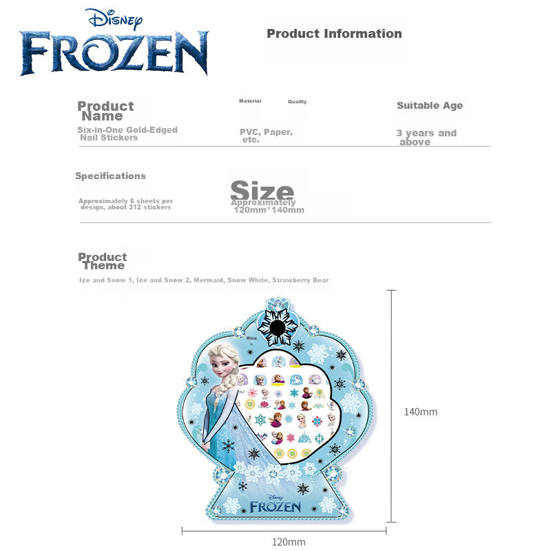 Disney Children's Nail Stickers [24 Non-Repeating Patterns], Cute Cartoon Girl P...