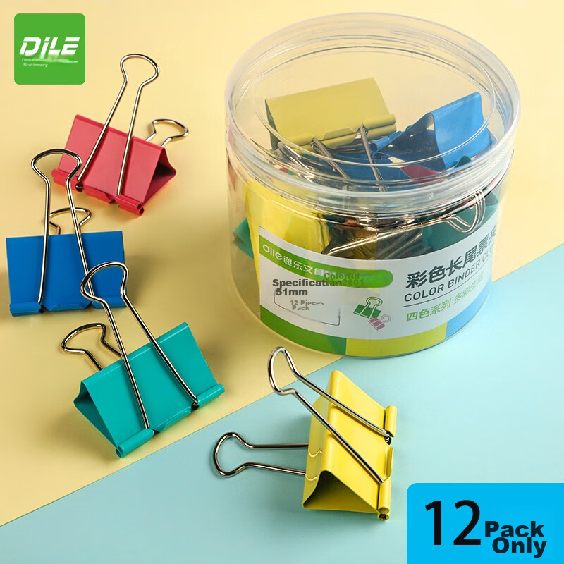 Dile, 12 Pieces 51mm Colorful Long Tail Binder Clips, Metal Clip, Swallow Tail C...