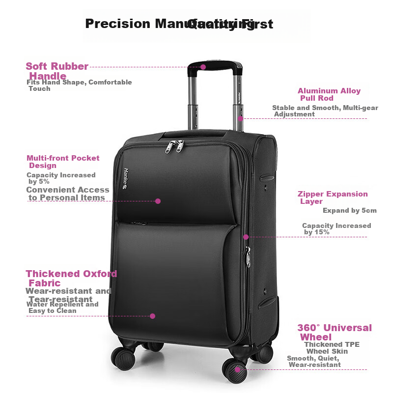 HANKE 24-Inch Black Expandable Suitcase with Large Capacity 66L for Men and Wome...