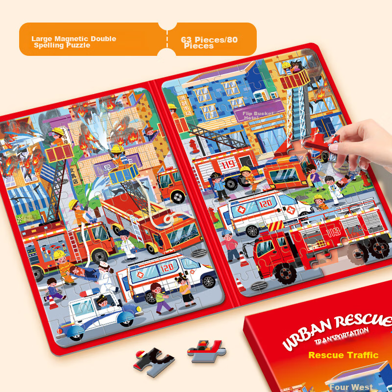 Big-Eyed Little Baby Traffic Rescue 143-Piece 2-In Large Format Magnetic Puzzle,...