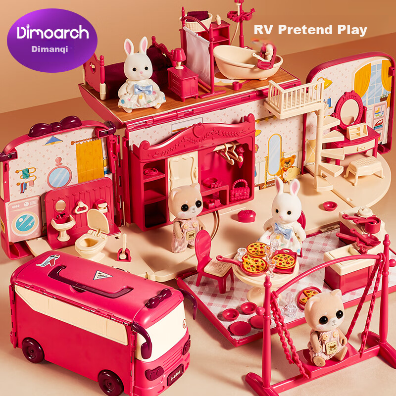 Dimoarch Children's Pretend Play Toy RV Bus Princess Bedroom Kitchen Koala Girl...