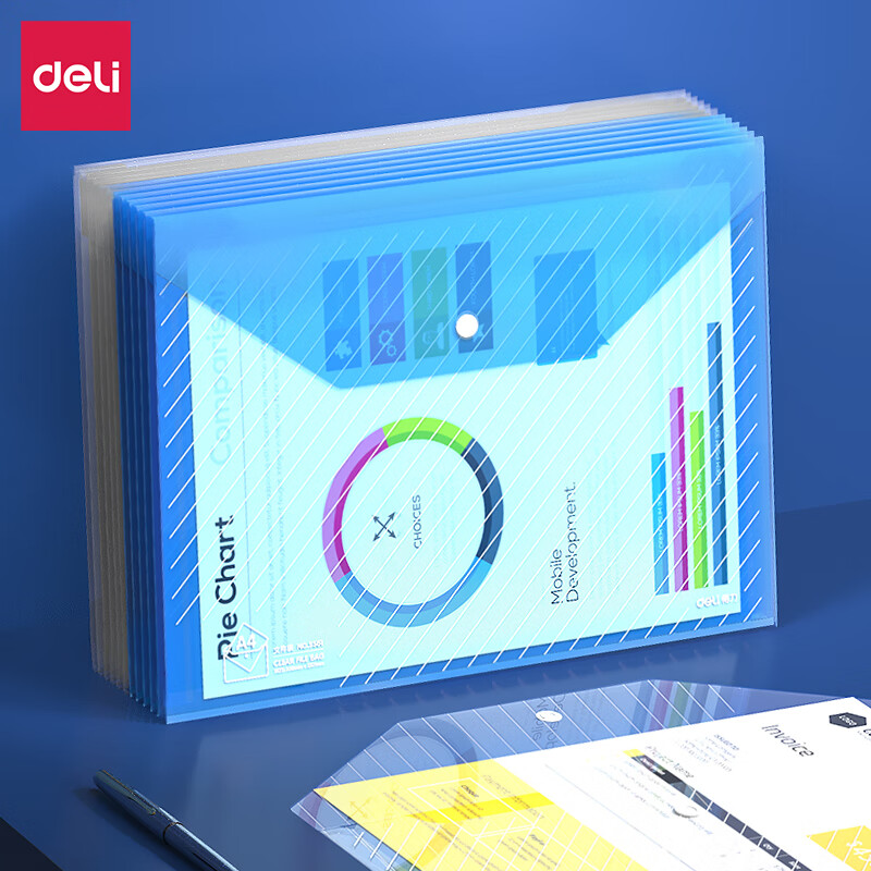 Deli 10 A4 Thick Transparent File Folders, Button Closure Document Exam Paper Ba...