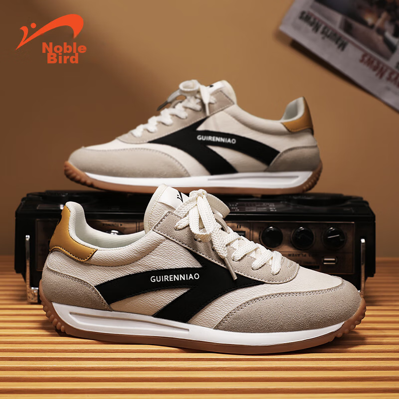 Guirenniao Men's Casual Shoes, 2024 Retro Breathable Running Sneakers, Beige/gra...
