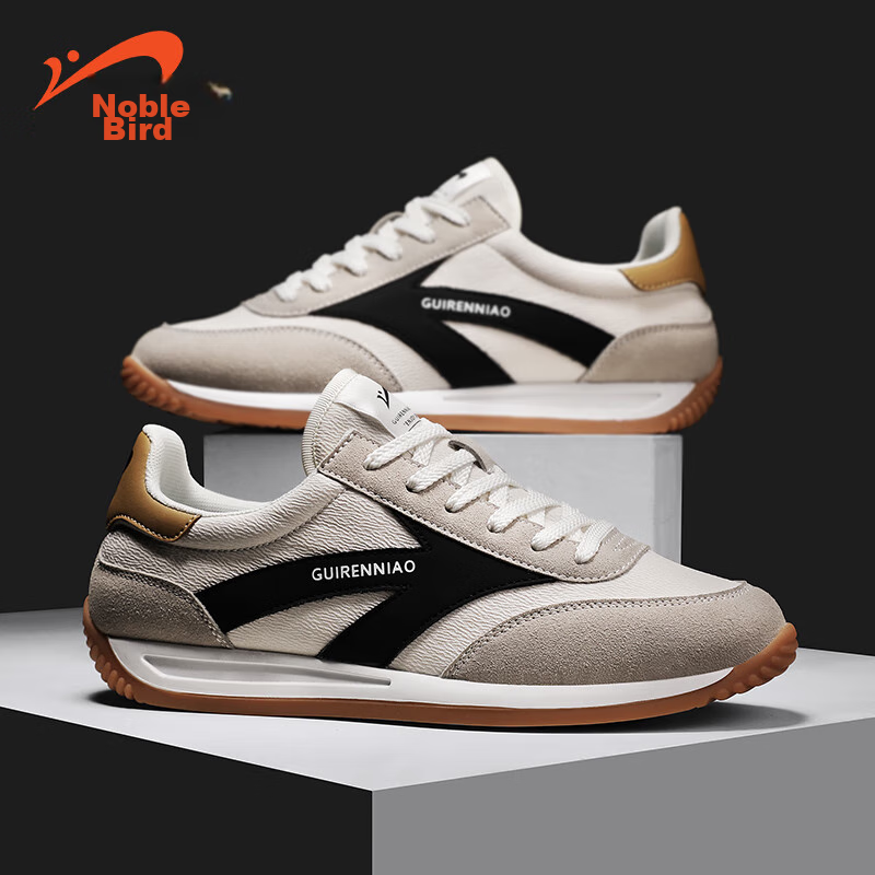 Guirenniao Men's Casual Shoes, 2024 Retro Breathable Running Sneakers, Beige/gra...