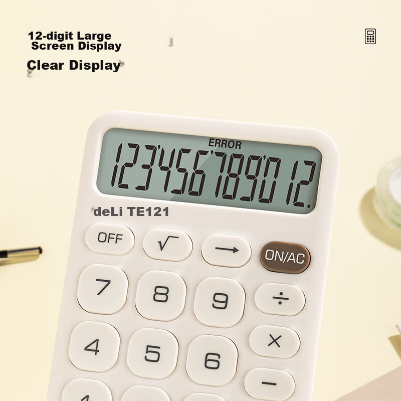 Deli Slim Portable Calculator 12-Digit Display Financial/Personal Calculator Off...