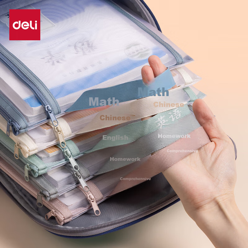 Deli Double-Layer Mesh Zipper Pouch, File Folder for First-Grade Elementary Stud...