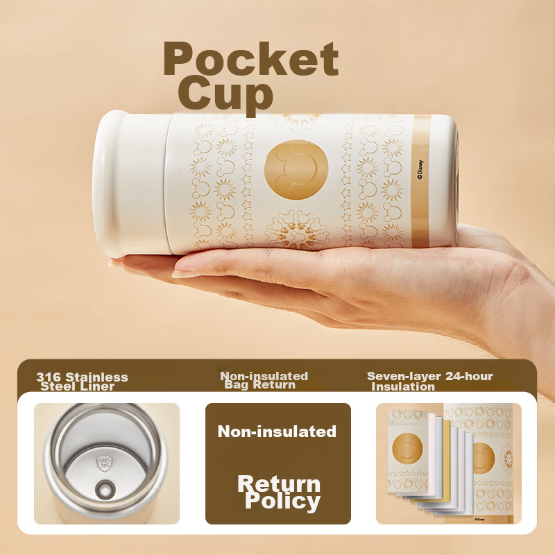 Disney Mini Insulated Mug for Women, Stylish 316 Stainless Steel Compact Portabl...