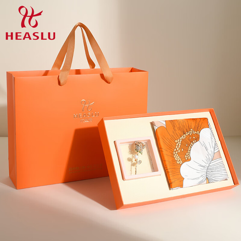 Hangsilu Mulberry Silk Scarf, Women's Brooch Set, Outer Wear, Gift for Elders, W...