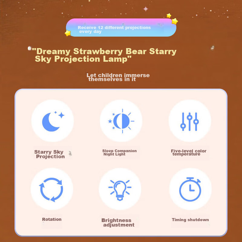 Disney Strawberry Bear Projector Starlight Night Light, Plug-In Toy, Soothing Ne...