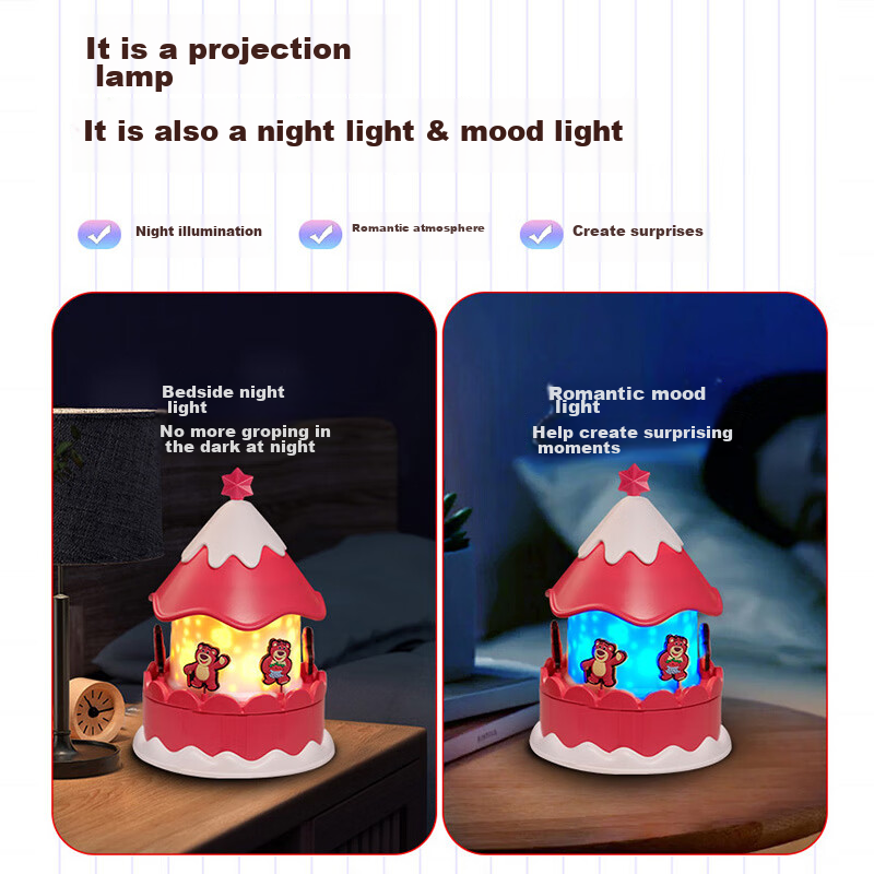Disney Strawberry Bear Projector Starlight Night Light, Plug-In Toy, Soothing Ne...