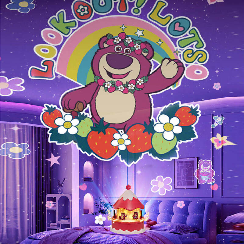 Disney Strawberry Bear Projector Starlight Night Light, Plug-In Toy, Soothing Ne...