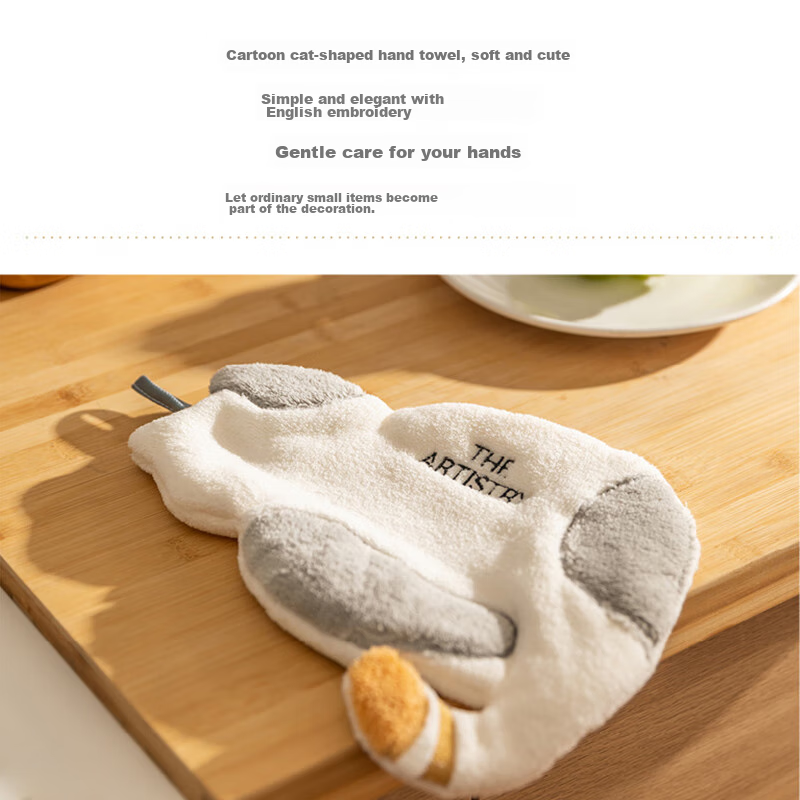 Fanyejia Cat Hand Towel, Hanging Hand Towel, Cute Coral Fleece Towel for Childre...