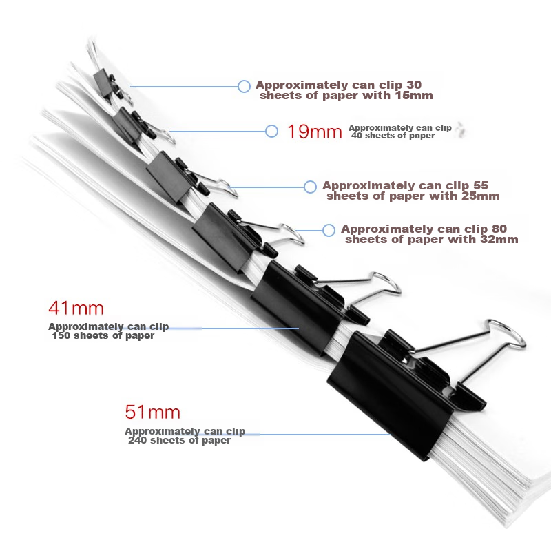 Deyin 19mm Small Black Binder Clips 3883, Metal Clips, Long Tail Clips, Paper Cl...